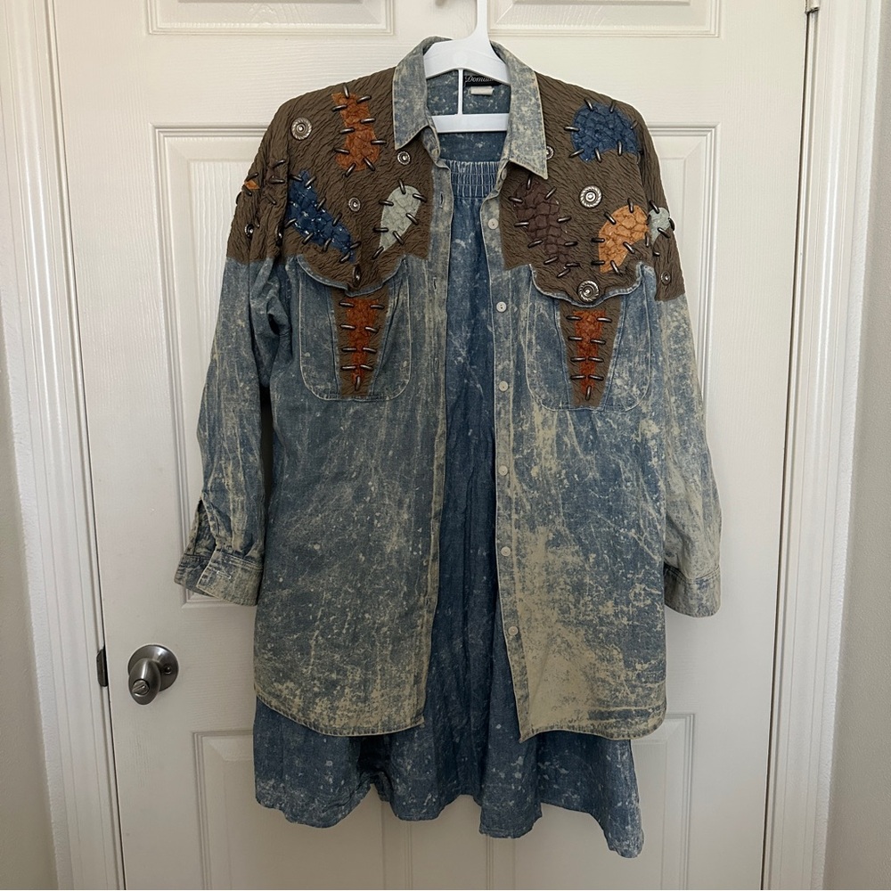 Vintage acid wash and Brown Embroidered western style Women's Jacket